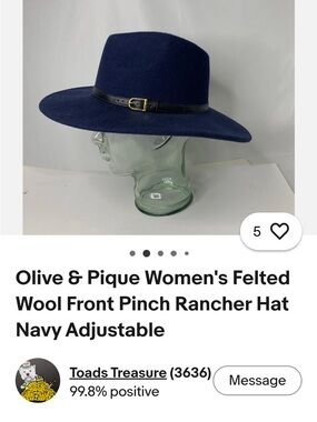 Olive & Pique Women's Felted Wool Rancher Hat - Navy